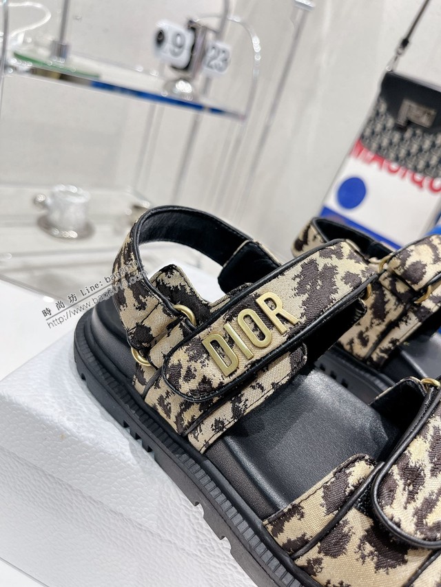 Dior迪奧2022新款新色系魔術貼涼鞋原版複刻專櫃豹紋系沙灘涼鞋女士涼鞋 dx3091